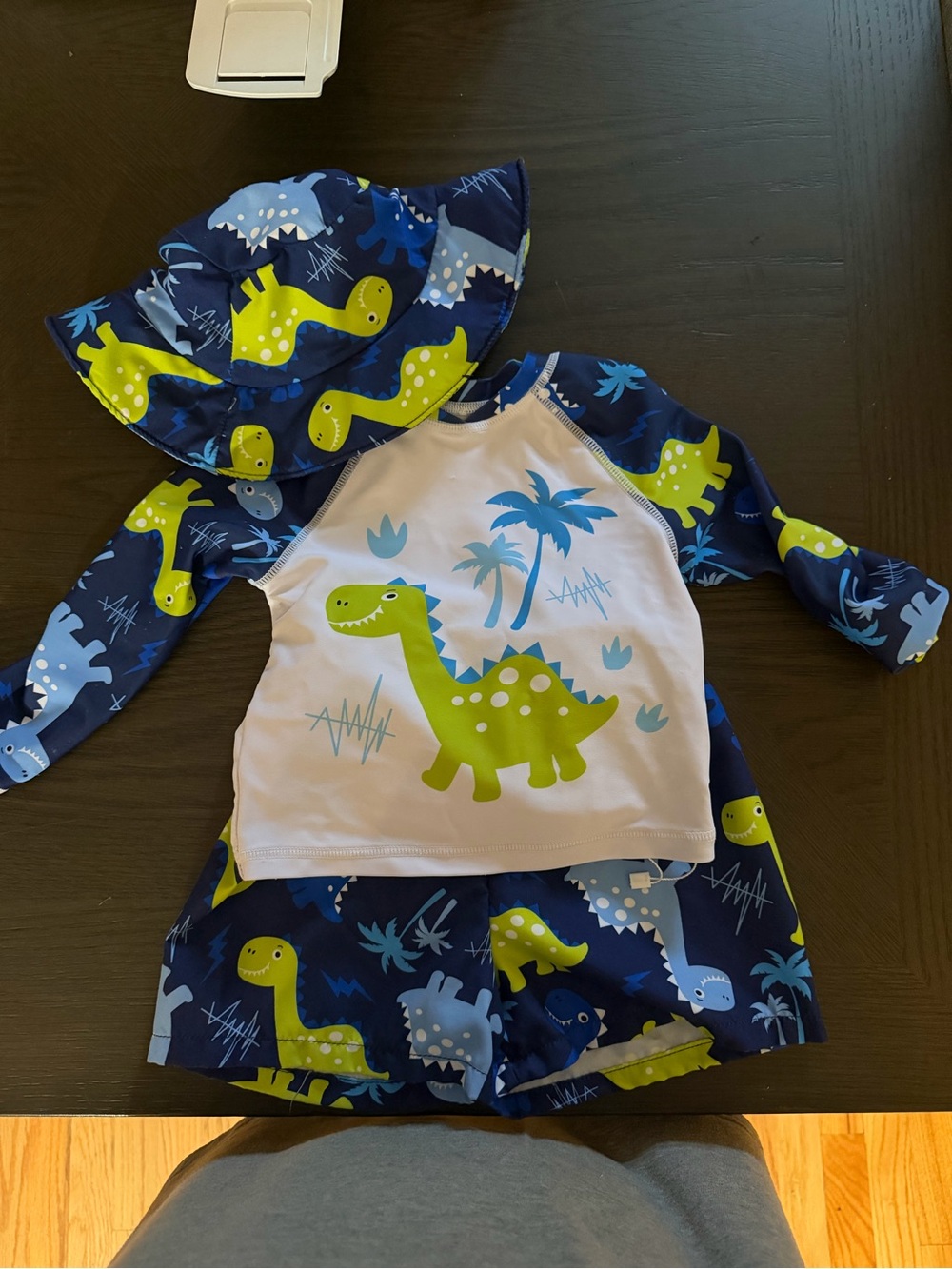 Kids Dino Rash Guard Swim Set - Blue & Green